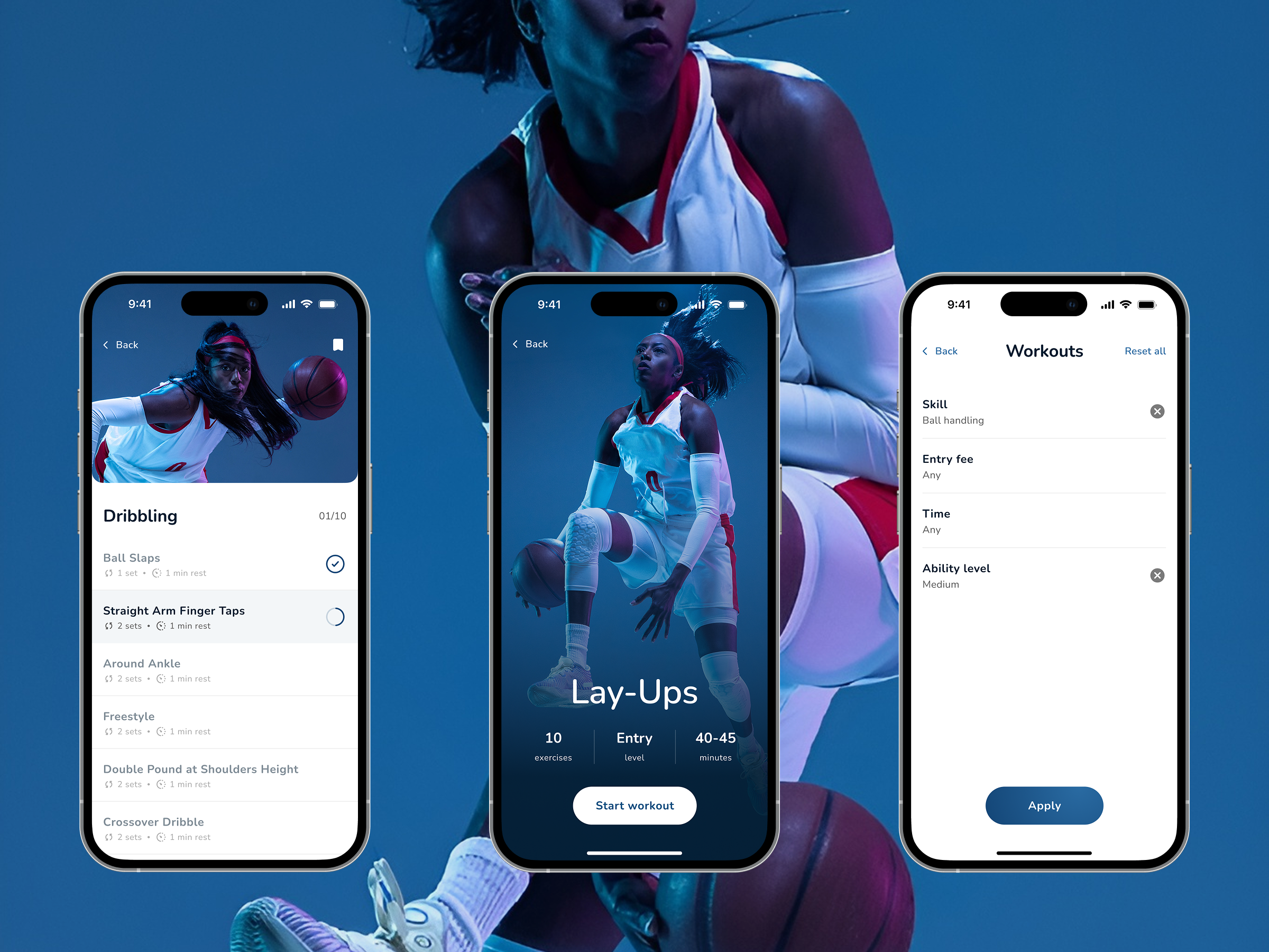 BasketDream basketball training screen – functional UX/UI design for mobile fitness app.
