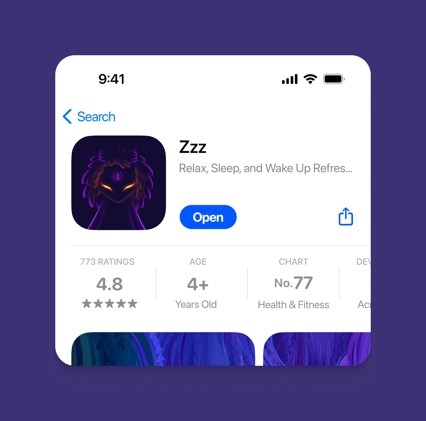 Zzz sleep app App Store page design – visual identity and mobile app presentation.