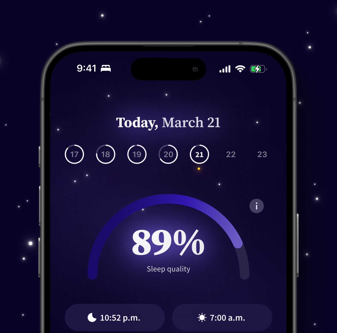 Zzz sleep results screen – UX/UI design showing user sleep quality and tracking.