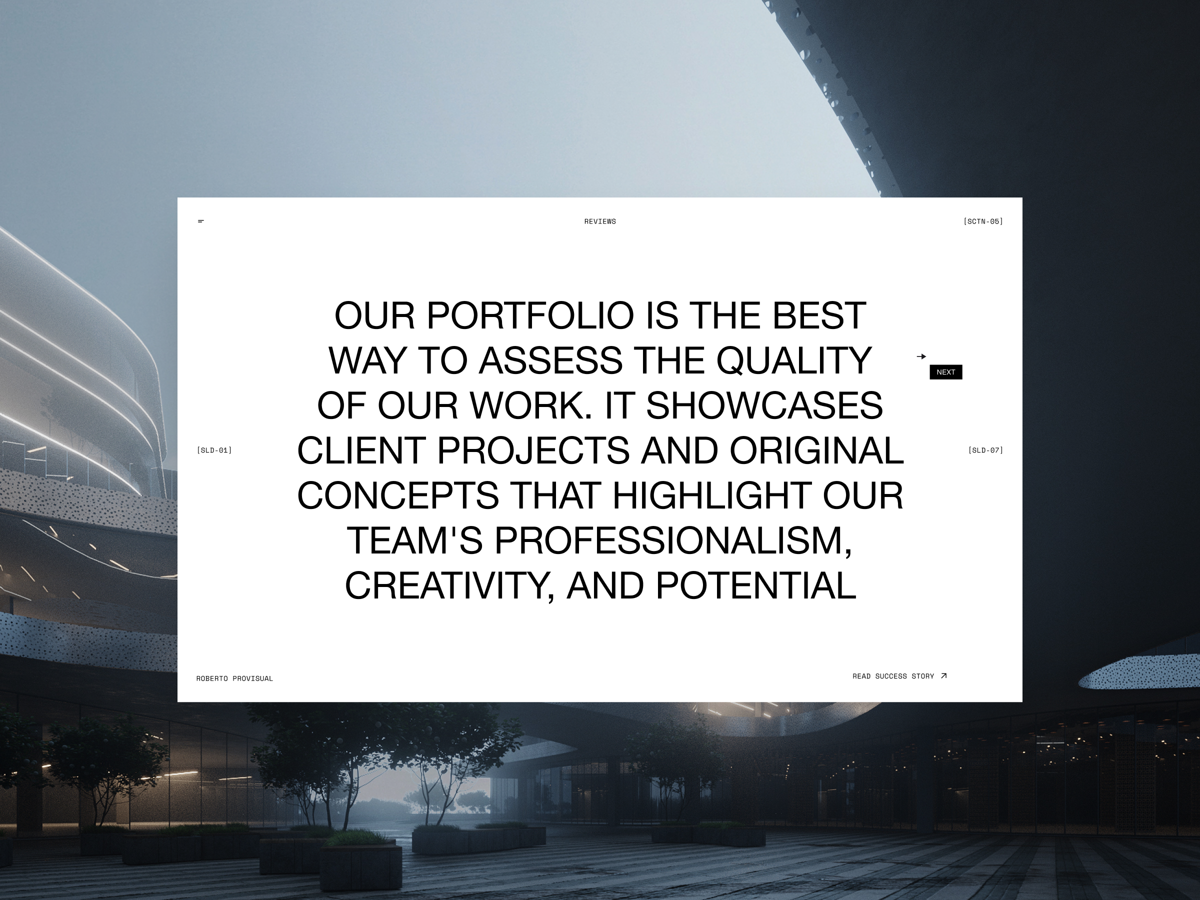 Client testimonials section on Room 3D visualization studio website.