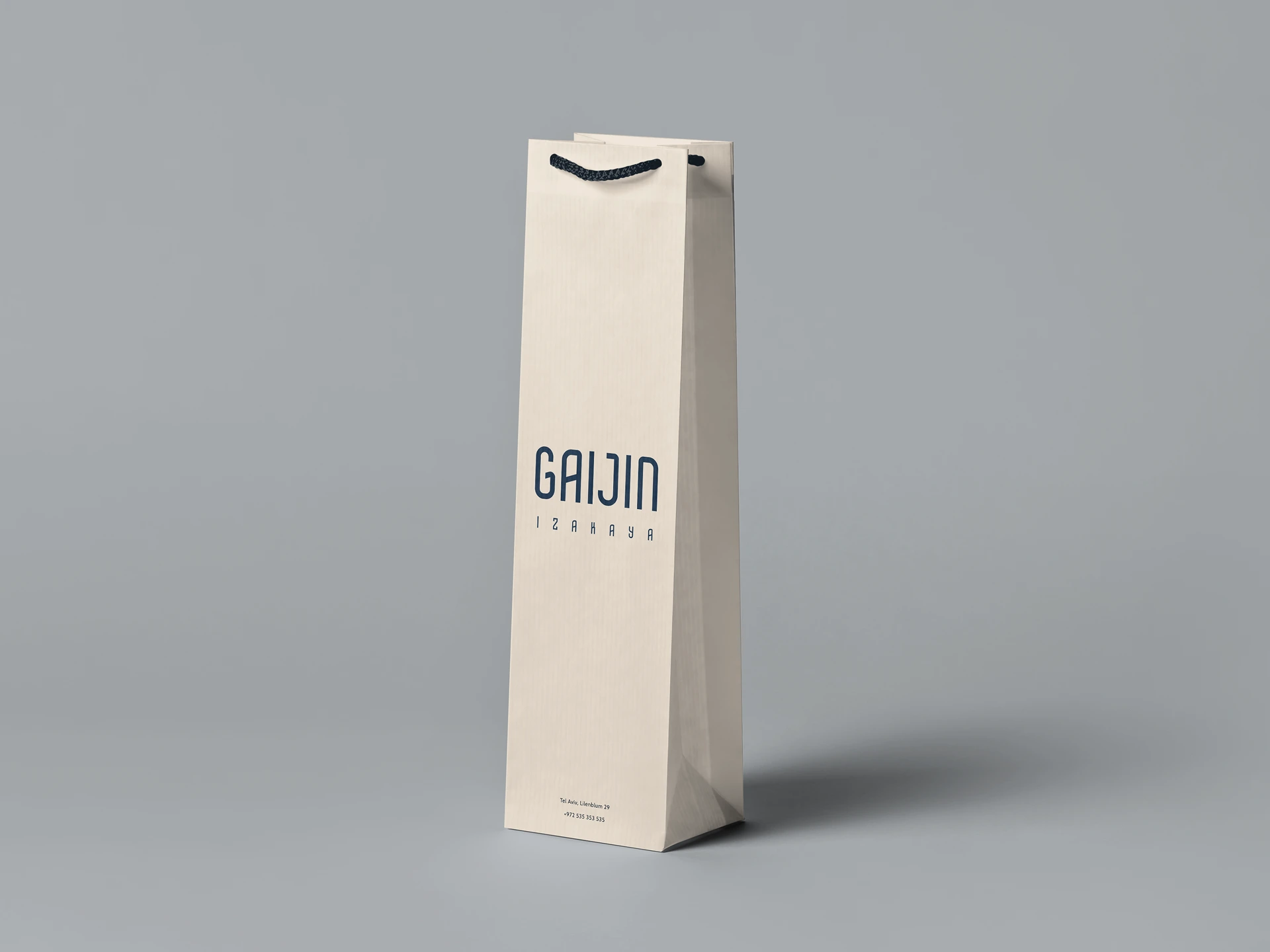 Branded wine bag for Gaijin Izakaya restaurant identity.