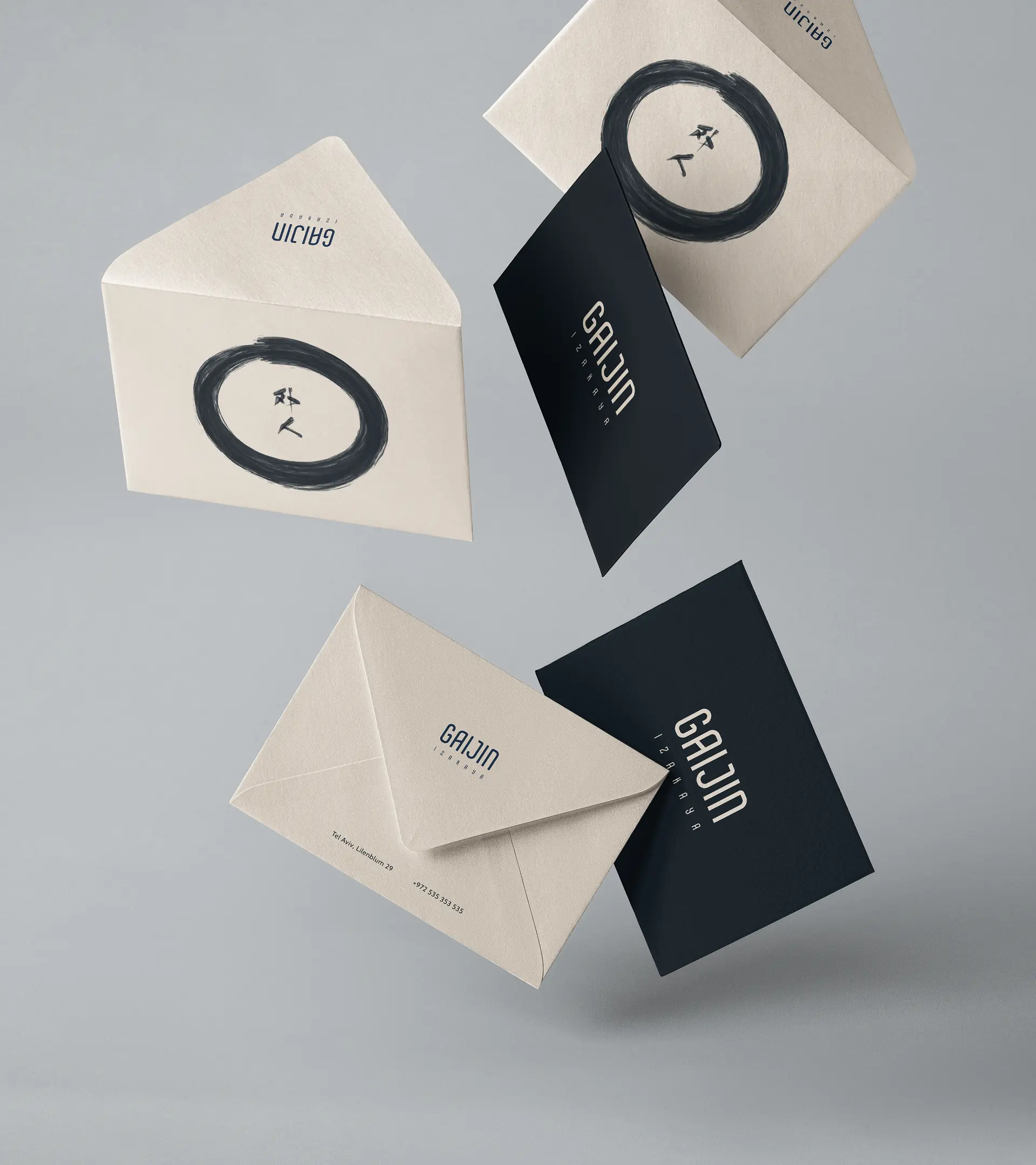 Custom envelopes with Japanese izakaya visual identity.