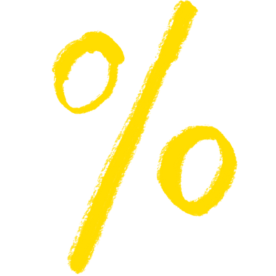 Hand-drawn yellow percent symbol on transparent background.