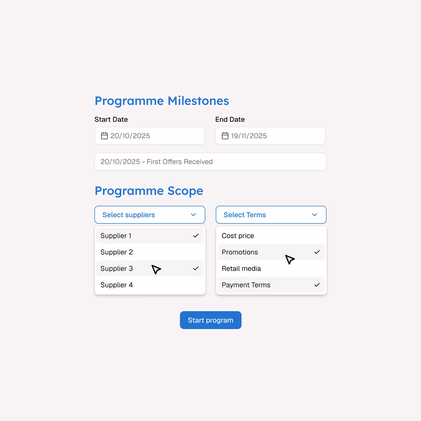 Orchestrate supplier programs handshake