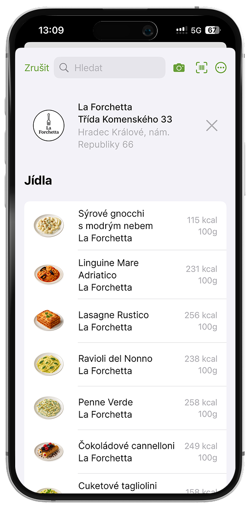 Přehled aplikace Kalorické Tabulky v zařízení Apple iPhone