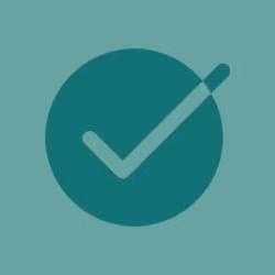 White checkmark inside a dark teal circle on a lighter teal background.