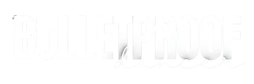 Text reading 'BULLETPROOF' in bold uppercase and 'dancer' in script font below it.