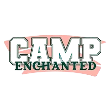 The words CAMP ENCHANTED in bold uppercase letters with a pink brushstroke background.