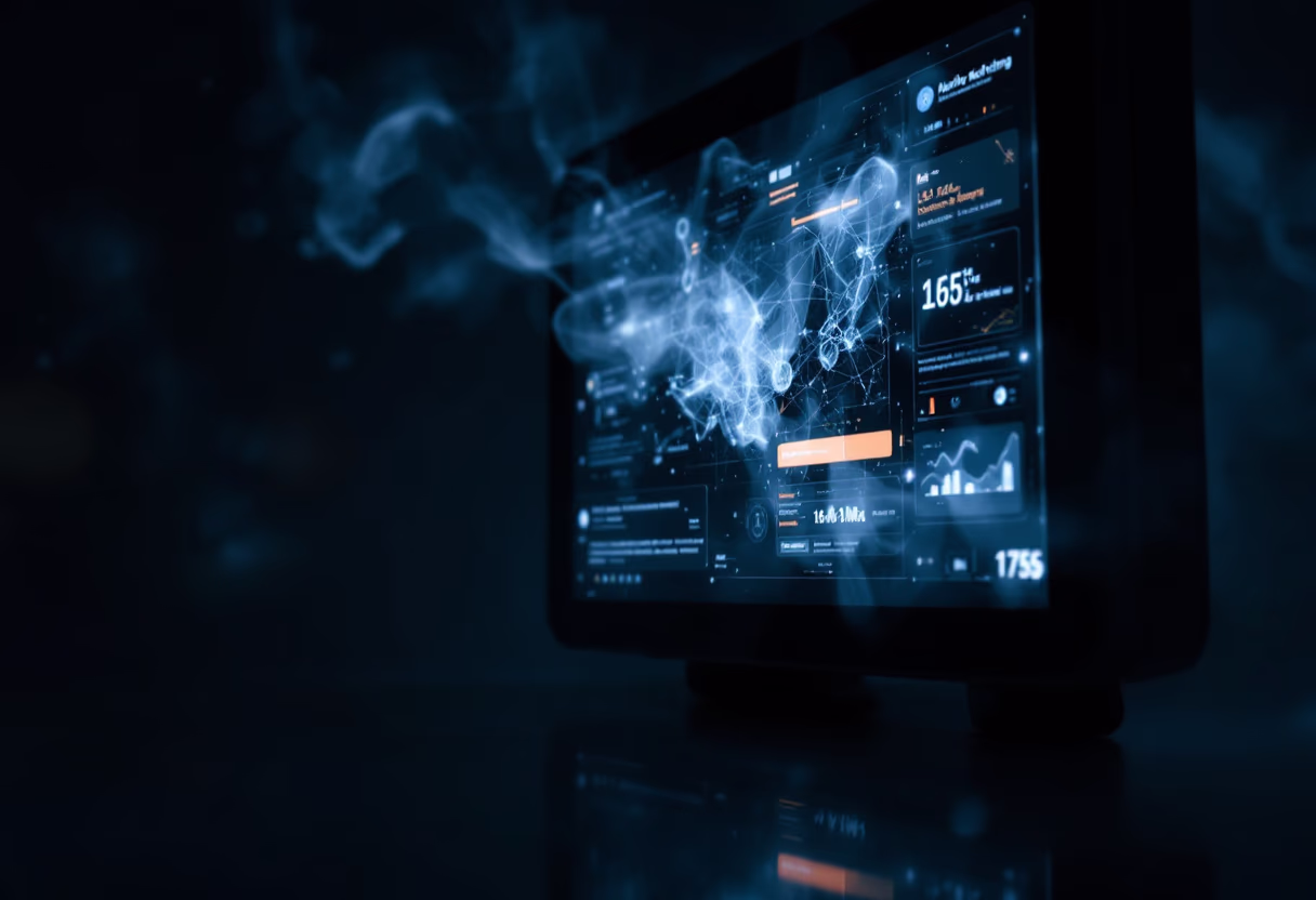 [background image] image of a digital display screen with marketing visuals (for a ai marketing tech company).