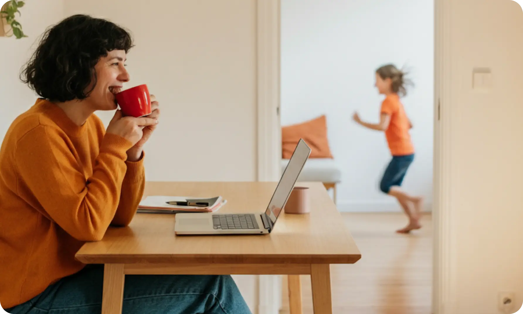 Happy lady using the app