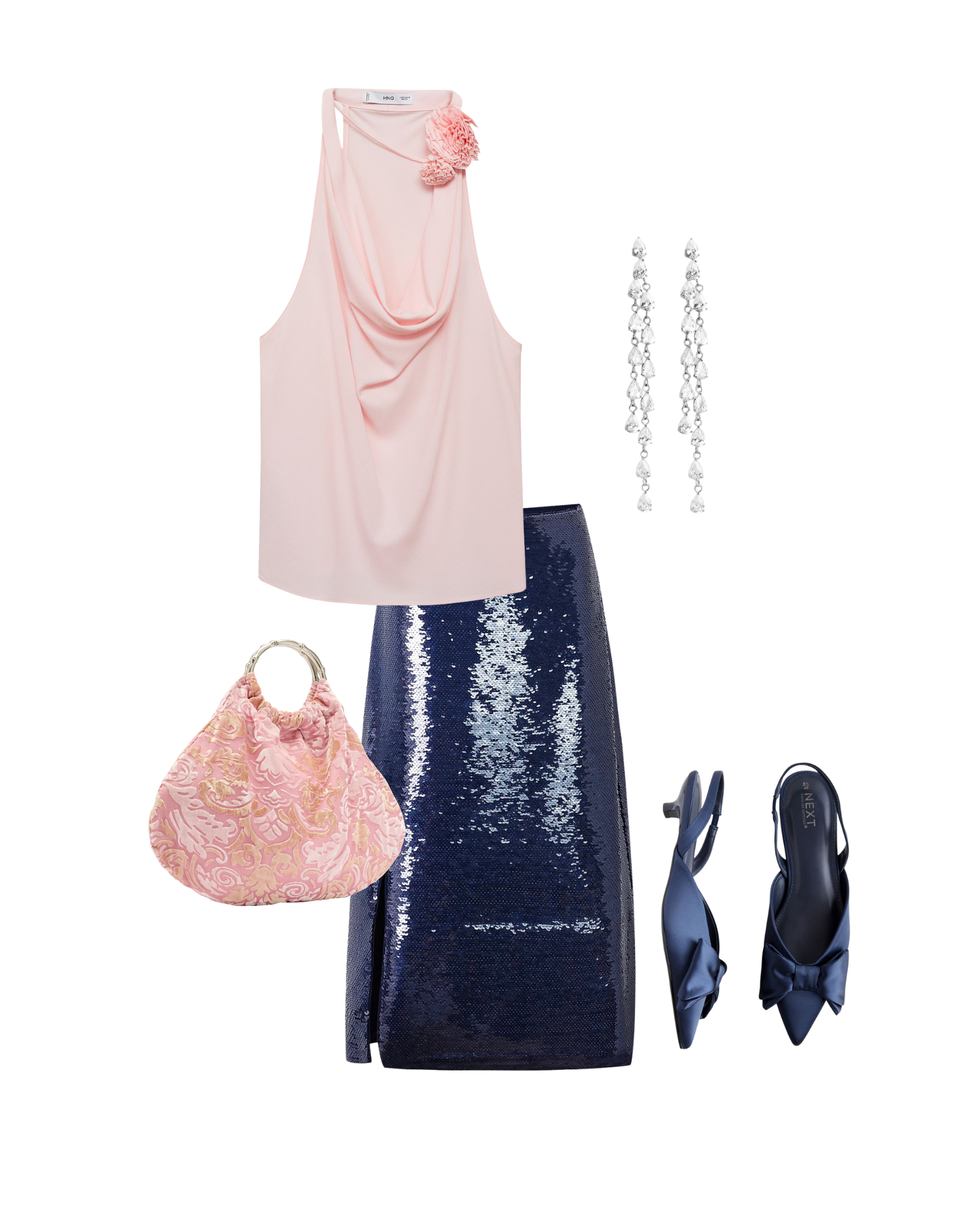 chic party look in pink and blue, on-trend for 2025