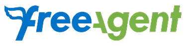 FreeAgent logo with blue stylized 'free' and green 'agent'.