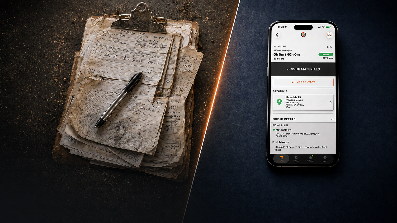 TruckIT dump truck app helping drivers manage dispatch information, job updates, and digital tickets.