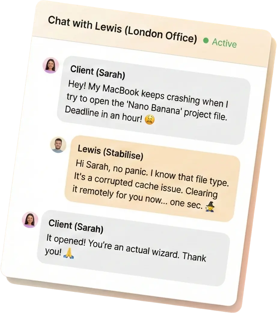 Stabilise Chat App in action, human support always - hero section
