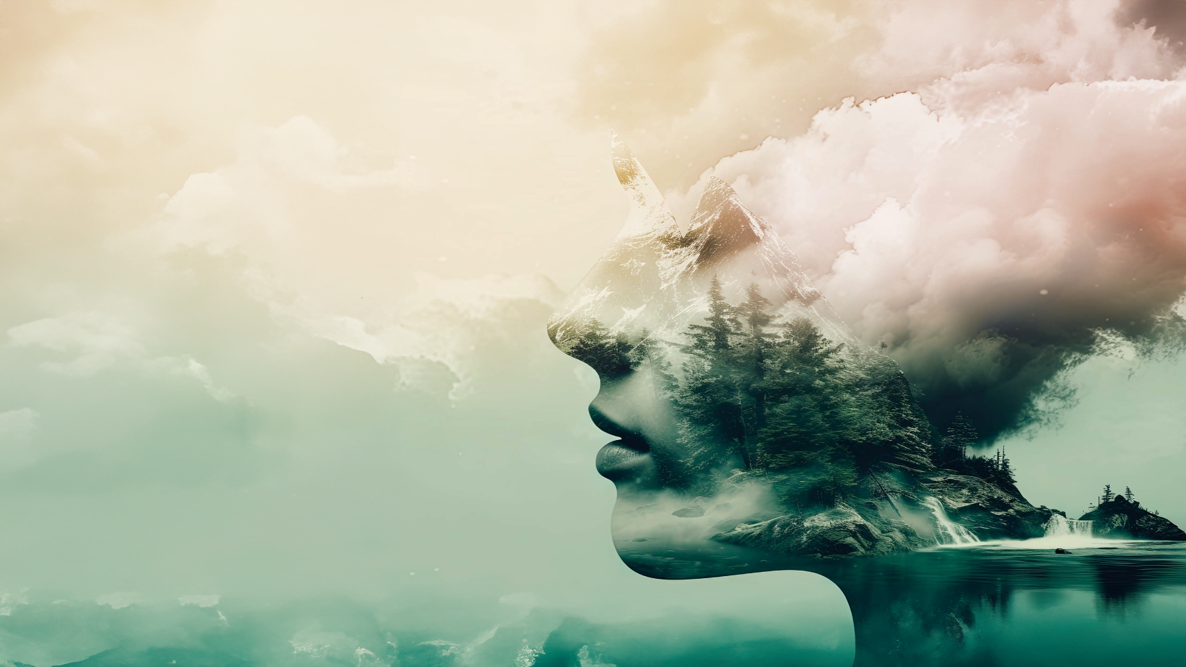 Fotomontáž ženy a lesu