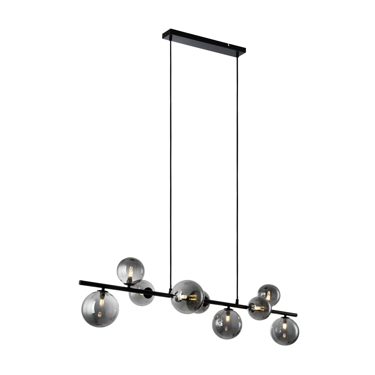Hanglamp Olivento zwart smoke glas 9-lichts