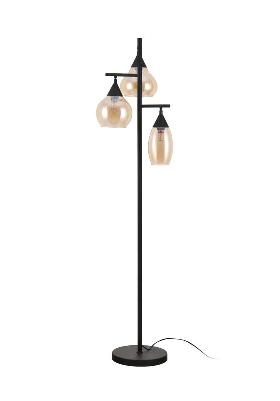 Vloerlamp zwart amber glas 3-lichts - Lungo
