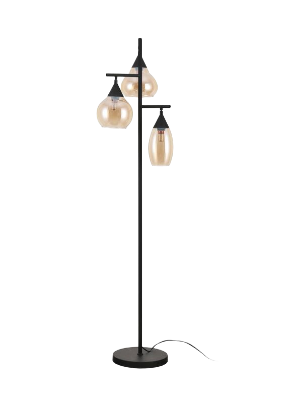 Vloerlamp zwart amber glas 3-lichts - Lungo