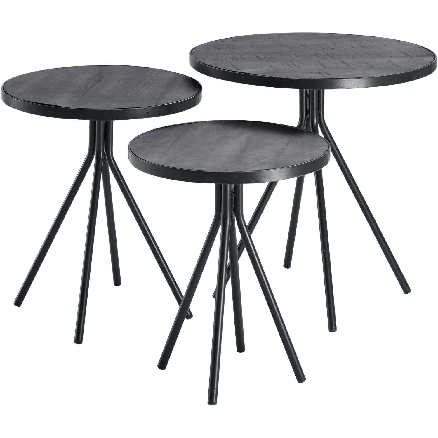 Bijzettafelset Chiva zwart (set van 3) rond