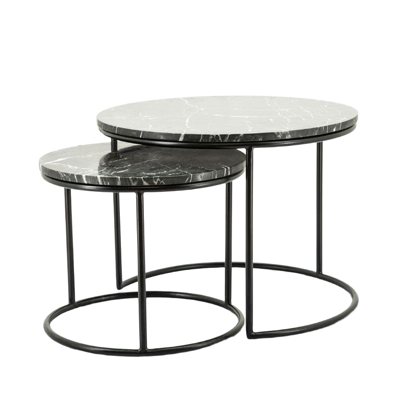 Bijzettafelset Romeo rond marmer zwart
