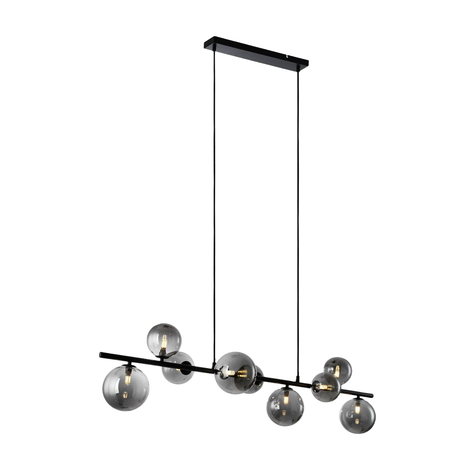 Hanglamp Olivento zwart smoke glas 9-lichts