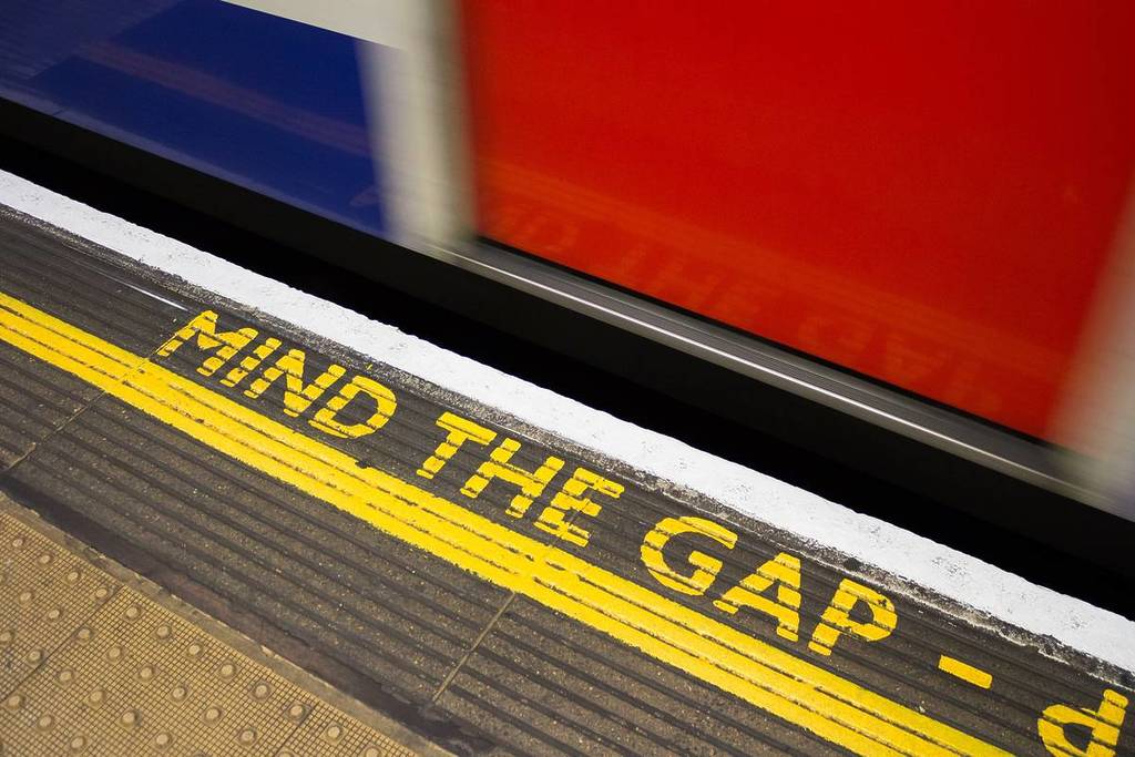 The Mind the Gap sign at Embankment underground station