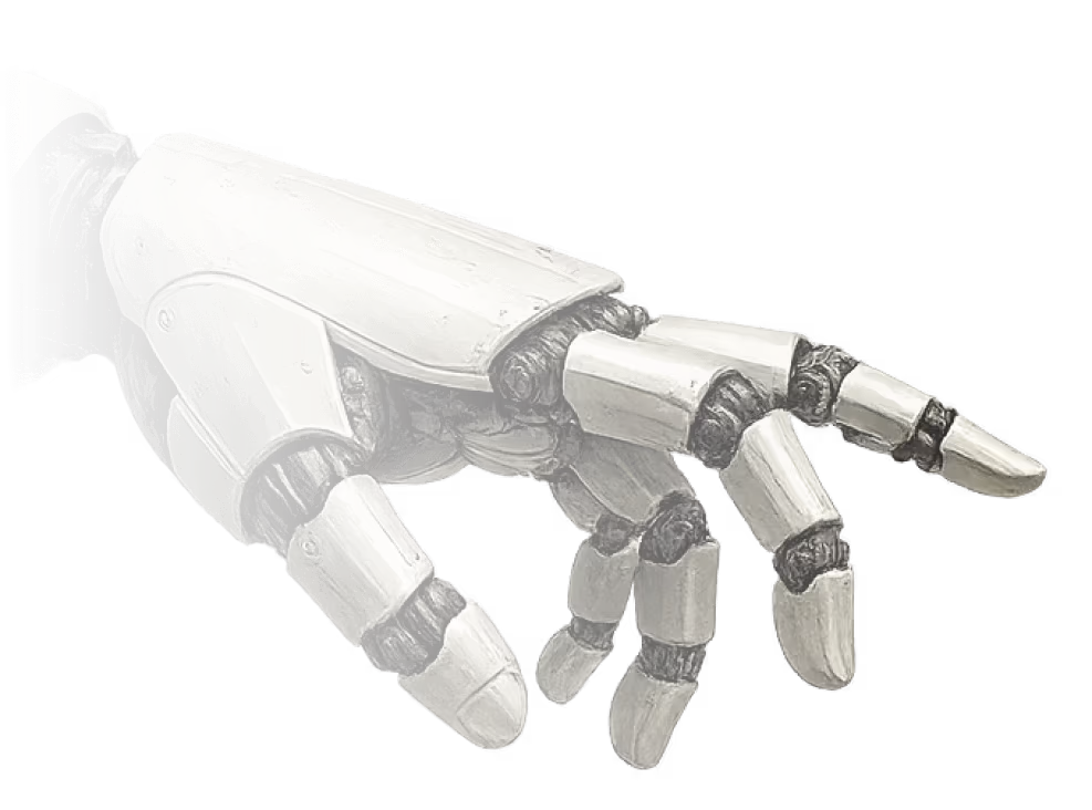 Roboterhand mit beweglichen Gelenken aus Metall streckt sich aus, zeigt futuristische Technologie und Präzision.