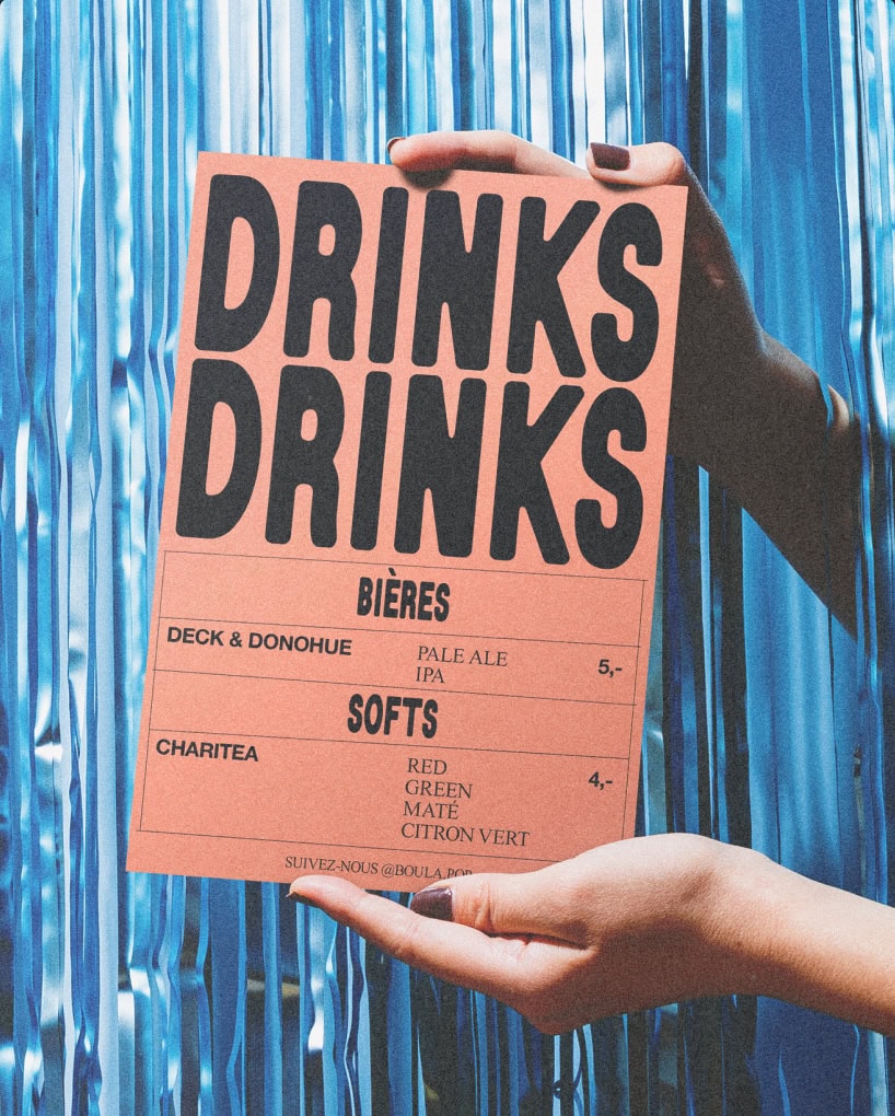 Concert drinks menu design for Boula Pop, association hosting concerts by emerging artists
