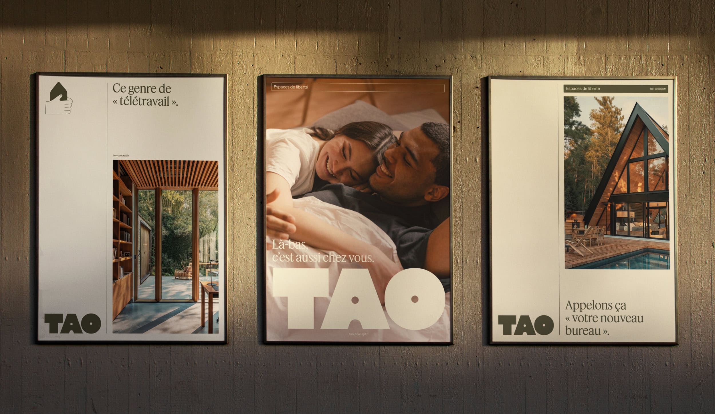 Three posters design branded for Tao Houses, tiny houses construction brand