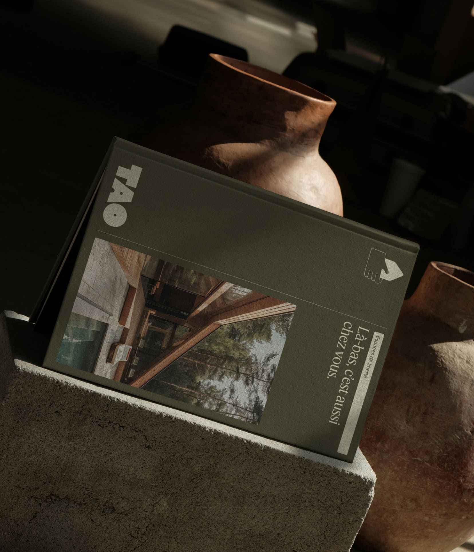 A catalog cover design for Tao Houses, a sustainable tiny houses construction brand