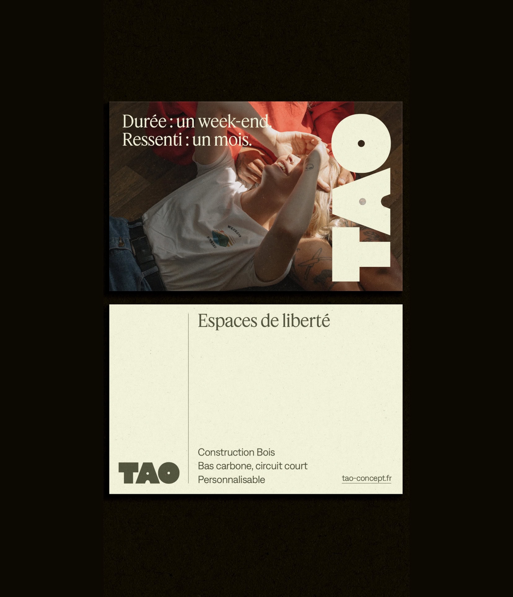 Business cards branded for Tao Houses, tiny houses construction brand