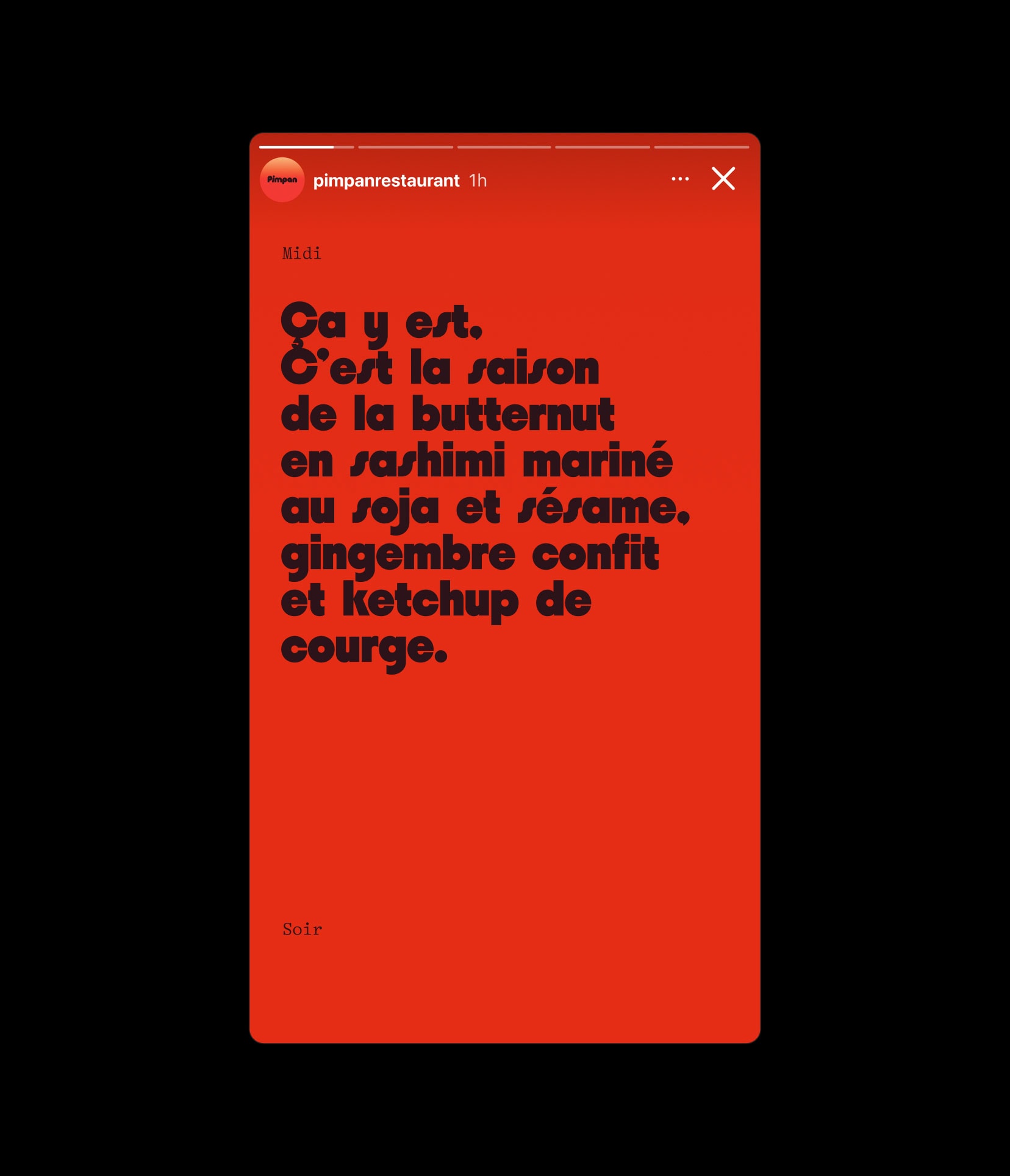 Social media Instagram story design for Pimpan restaurant in Dame des Arts Hotel in Paris