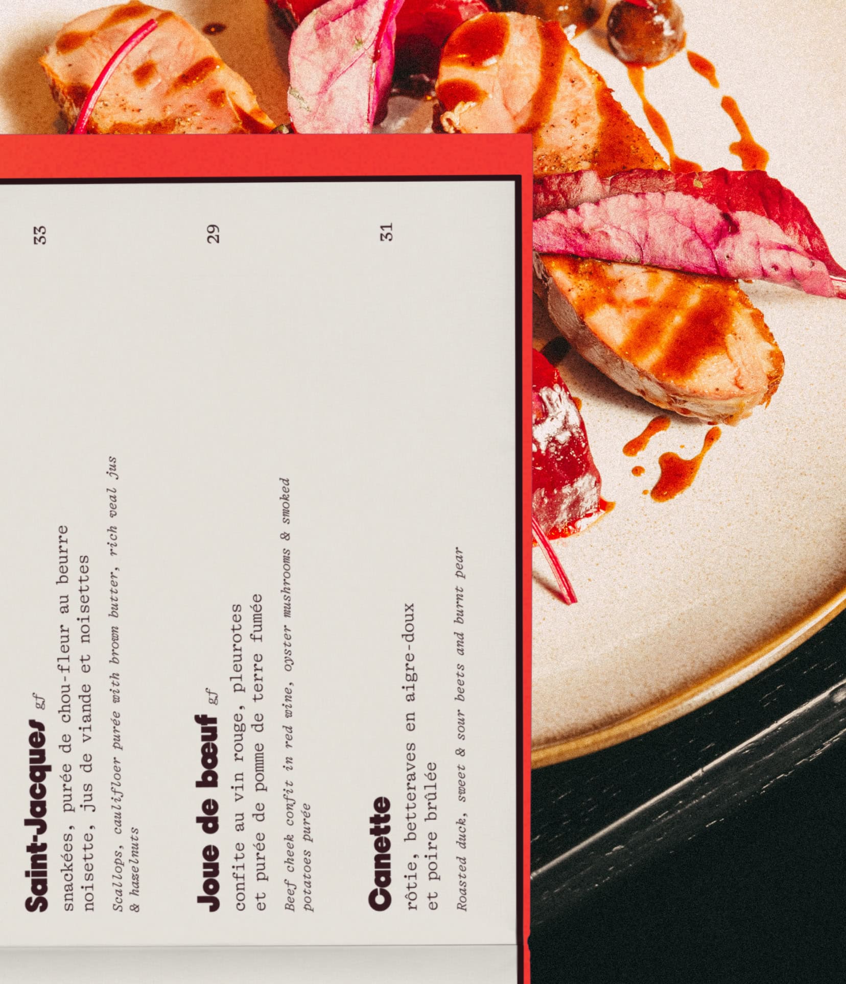 Inside the menu focus for Pimpan restaurant in Dame des Arts Hotel in Paris