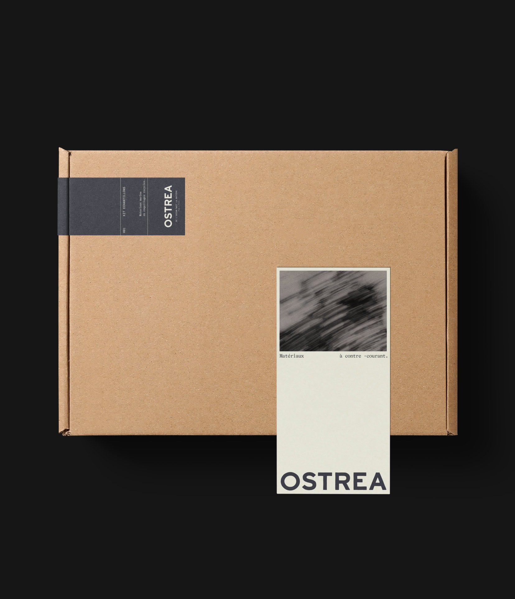 Package sticker label and flyer design for Ostrea, materials from the sea brand