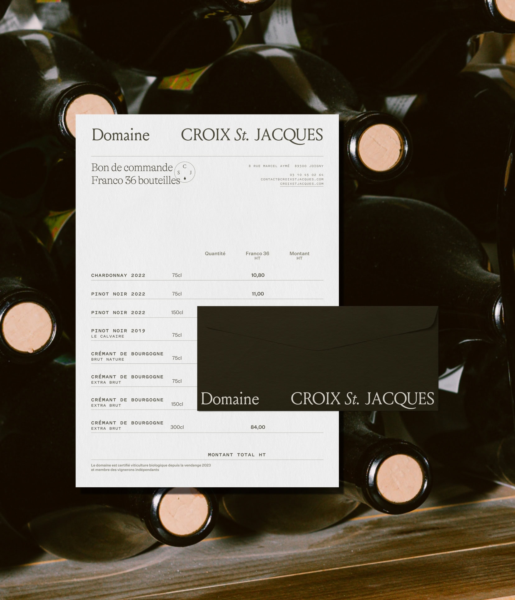 Stationery set for Domaine Croix Saint Jacques, a Burgundy wine producer