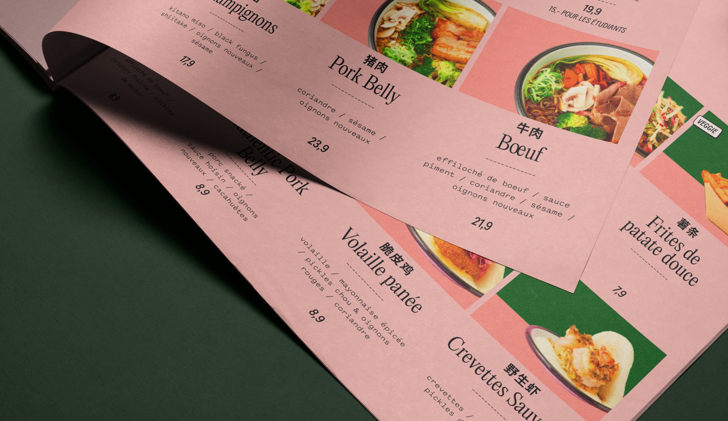 Focus on types in interior menu for Bao Canteen, a Taiwanese bao and karaoke restaurant