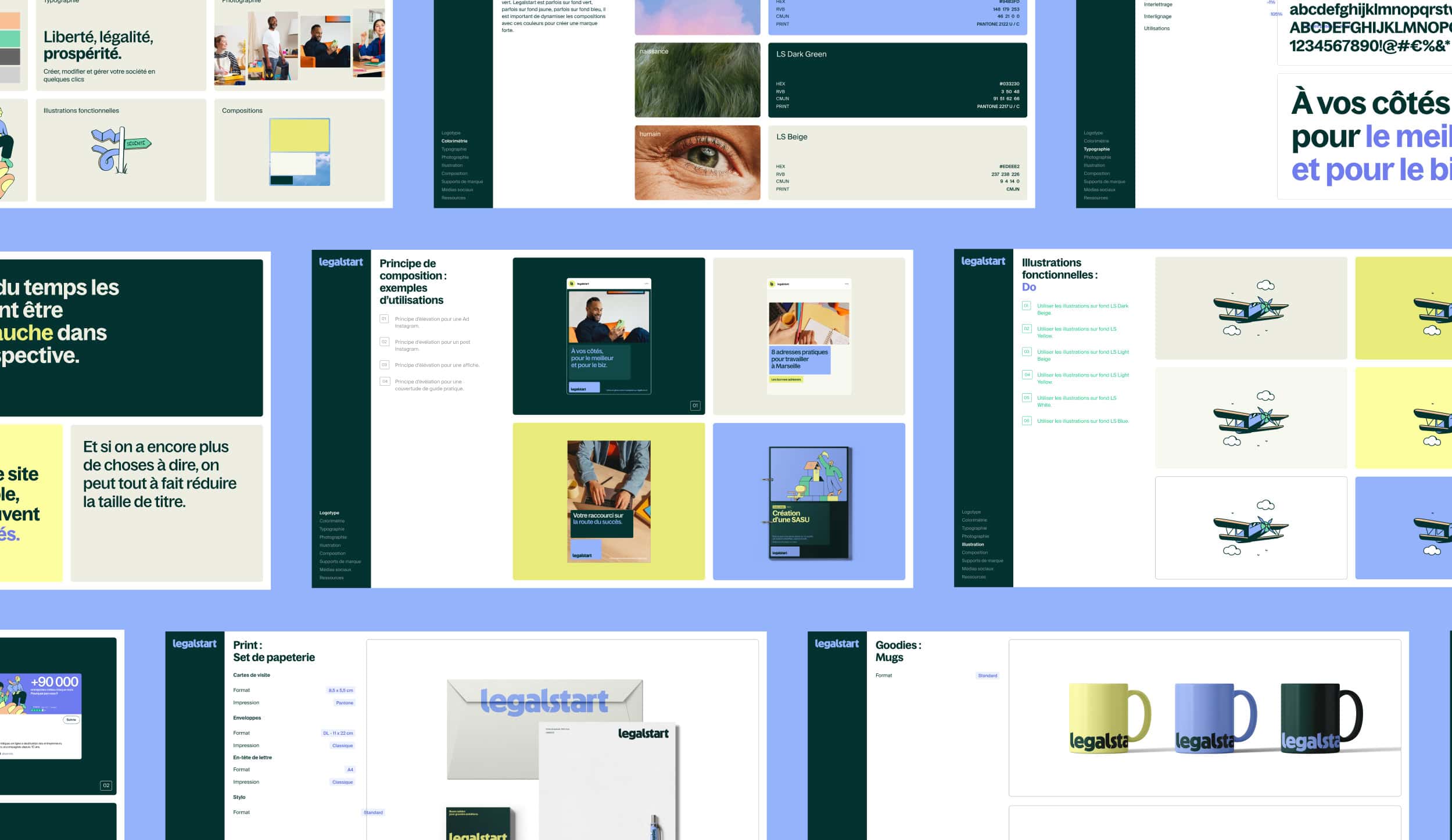 Brand guidelines slides design for Legalstart, French legal tech that helps entrepreneurs