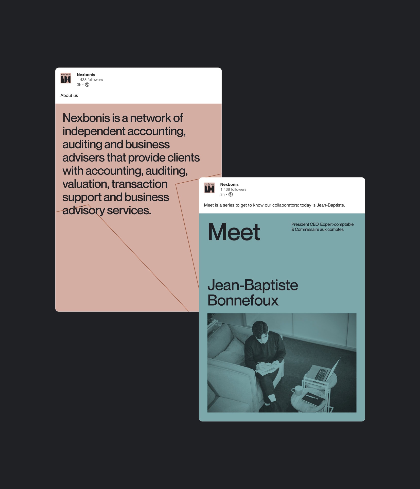Social media LinkedIn posts design for Nexbonis, business advisers network