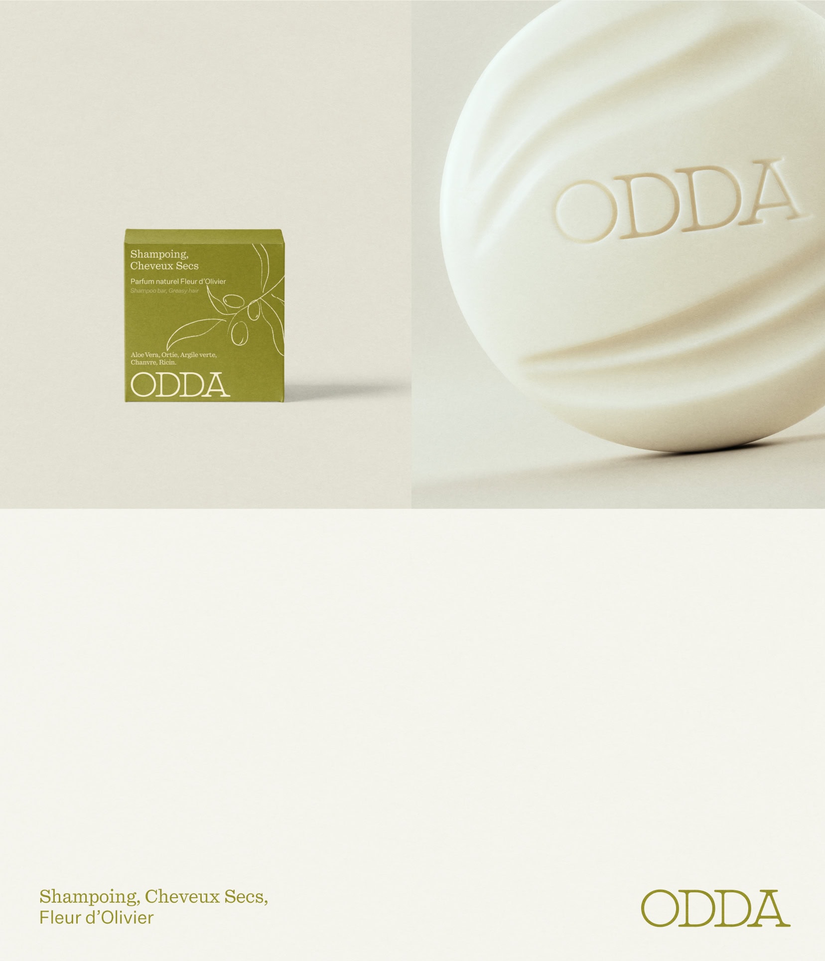 Shampoo bar design and soap bar focus for Odda Cosmetics, a natural beauty brand