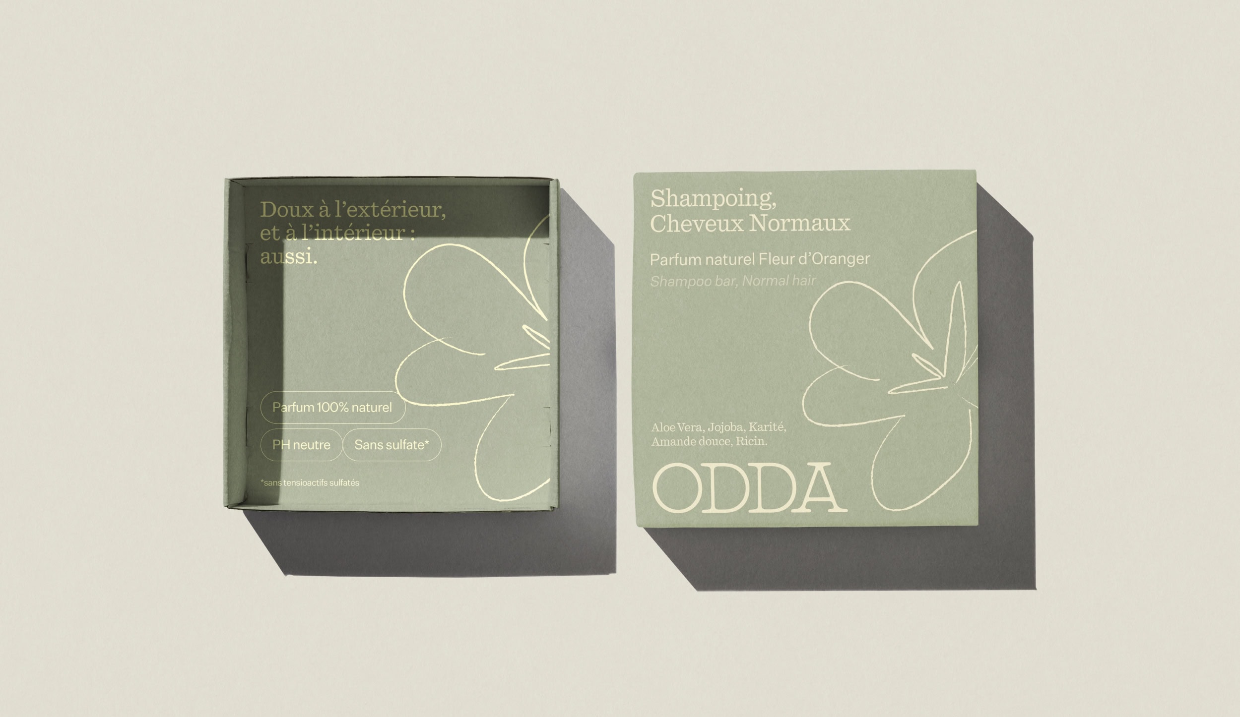 Packaging design for shampoo bar for Odda Cosmetics, a natural beauty brand
