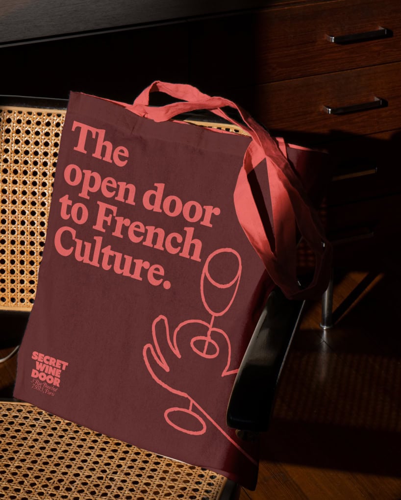 Tote bag design for Secret Wine Door, wine tastings and wine club delivery