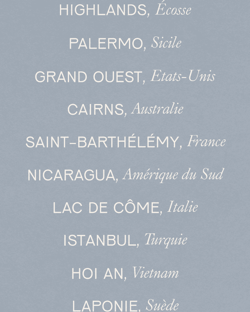 Typographic set for Voyage parAllees Venues luxury travel agency