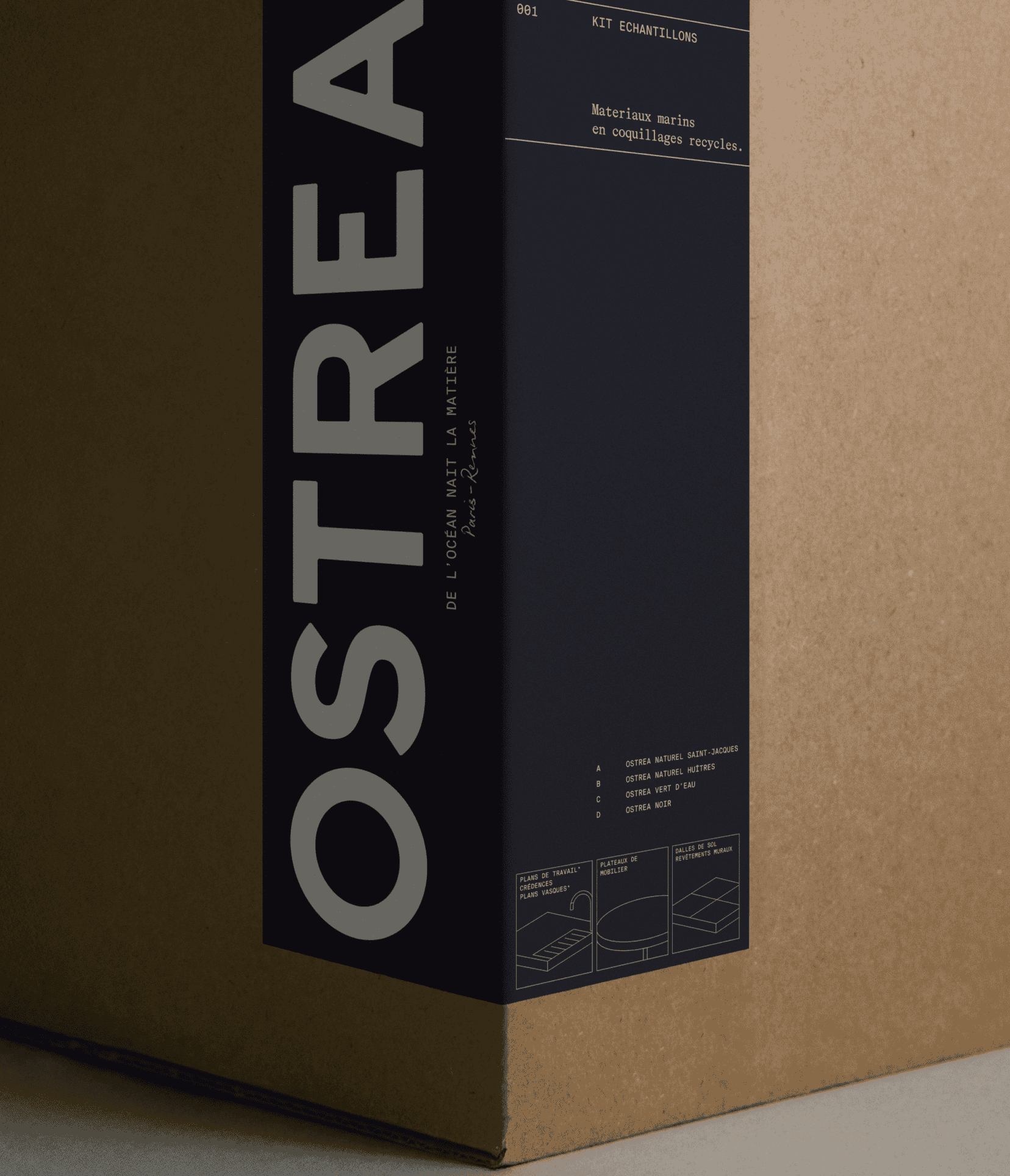 Packaging sticker label design for Ostrea, materials from the sea brand