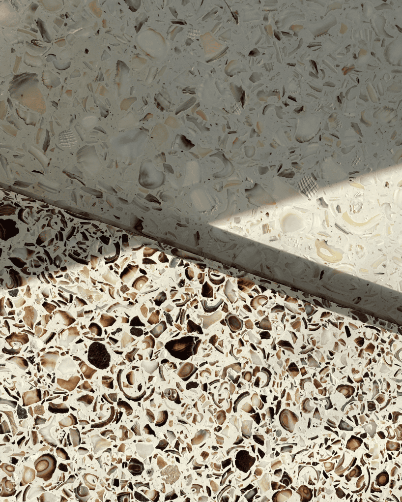 Material from shells for Ostrea, materials from the sea brand