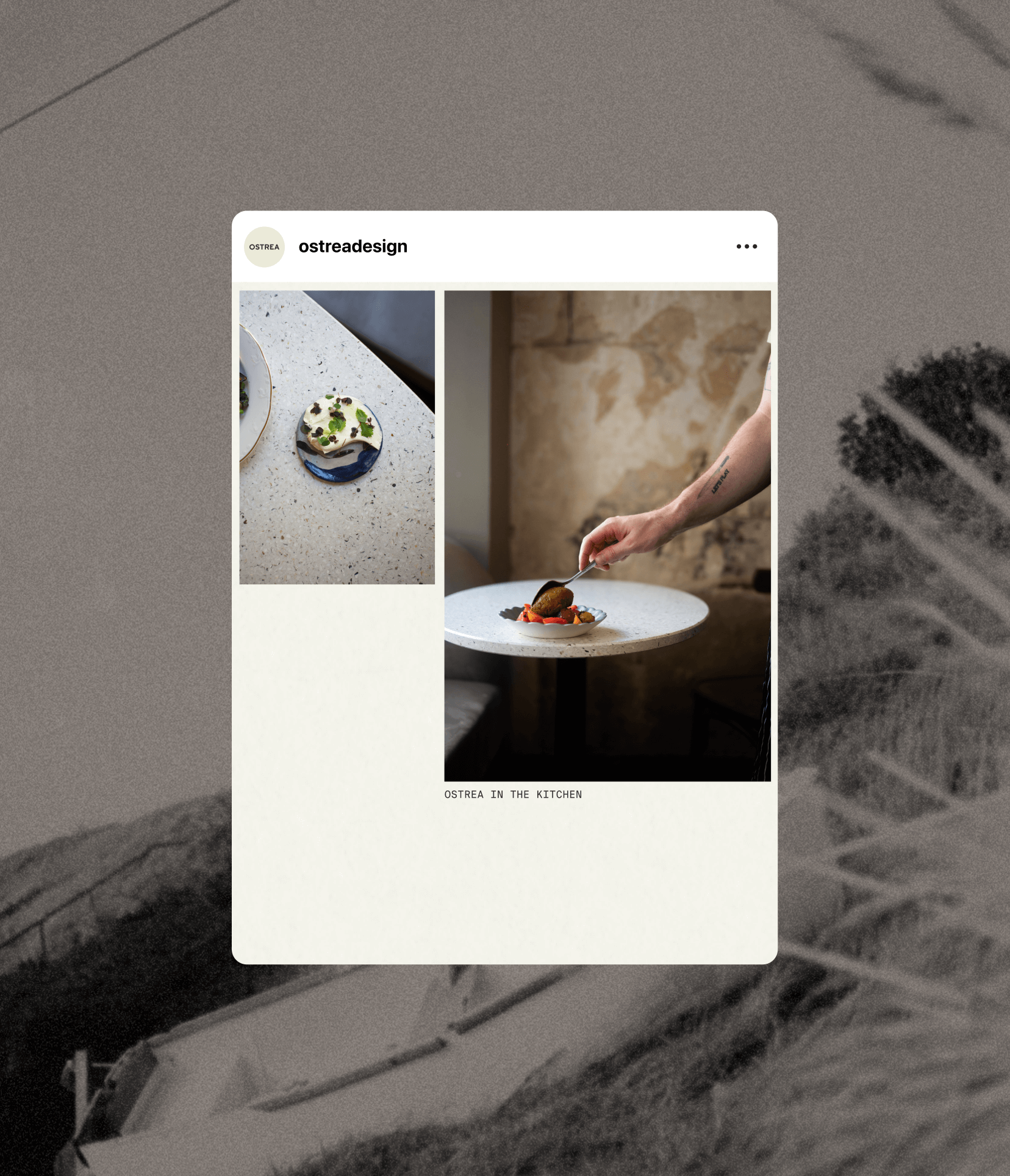 Social media Instagram post design for Ostrea, materials from the sea brand