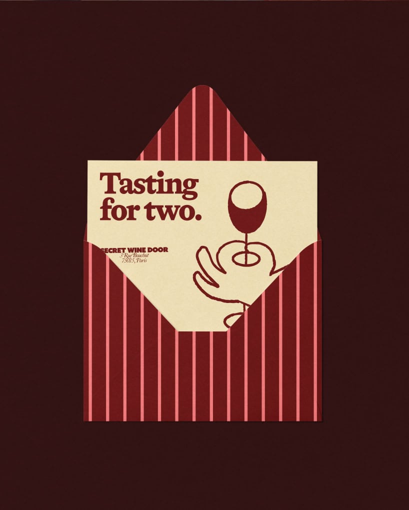 Gift card design for tasting for two for Secret Wine Door, wine tastings and wine club delivery