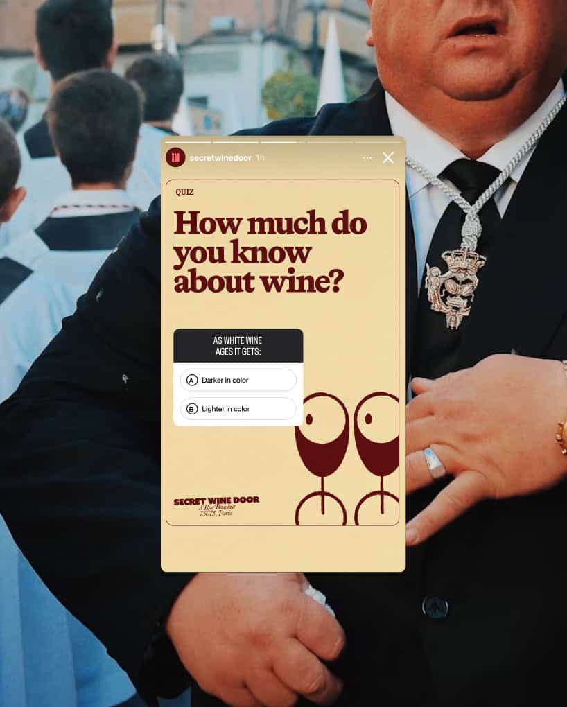 Social media Instagram Quiz story design for Secret Wine Door, wine tastings and wine club delivery