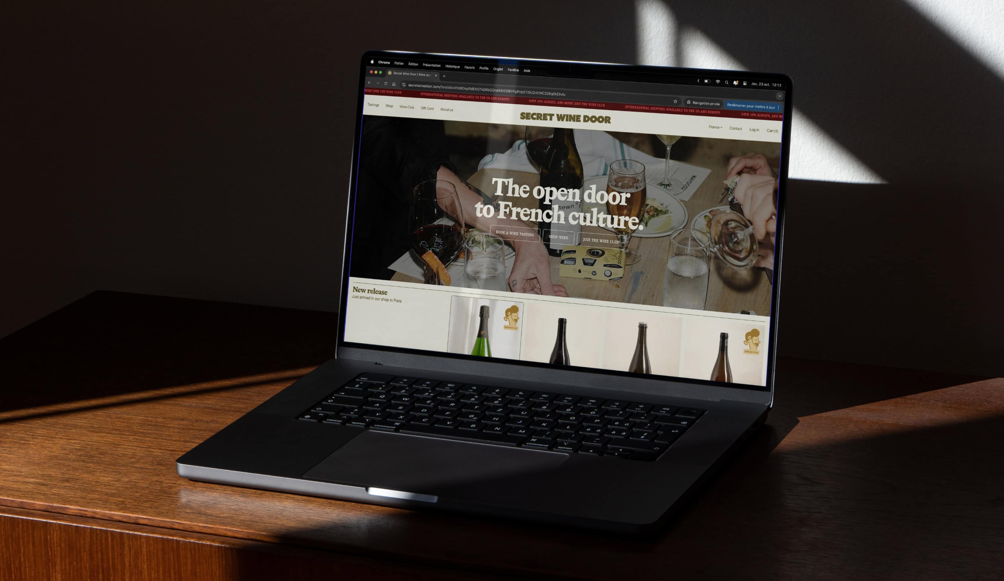 Homepage website design for Secret Wine Door, wine tastings and wine club delivery