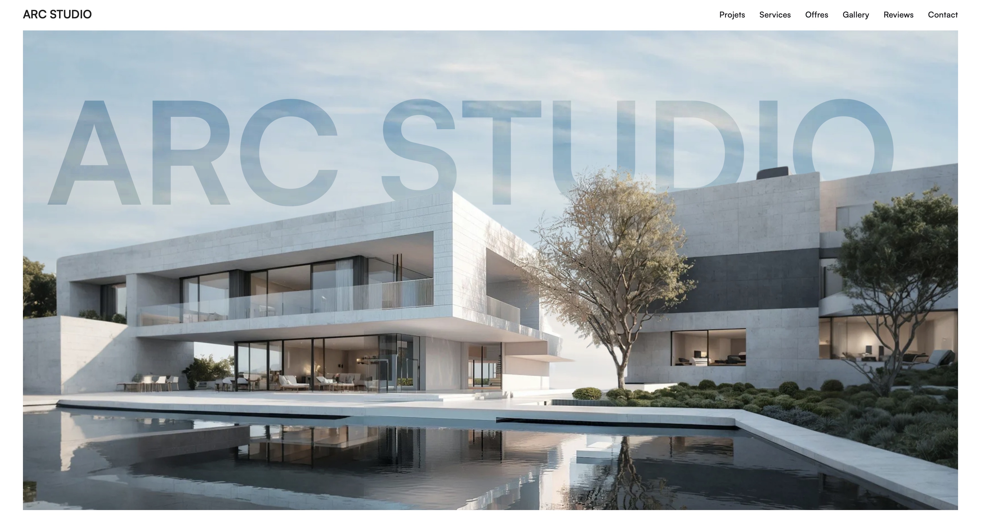 Site vitrine Webflow d’Arc Studio, design minimaliste et valorisation des projets digitaux.
