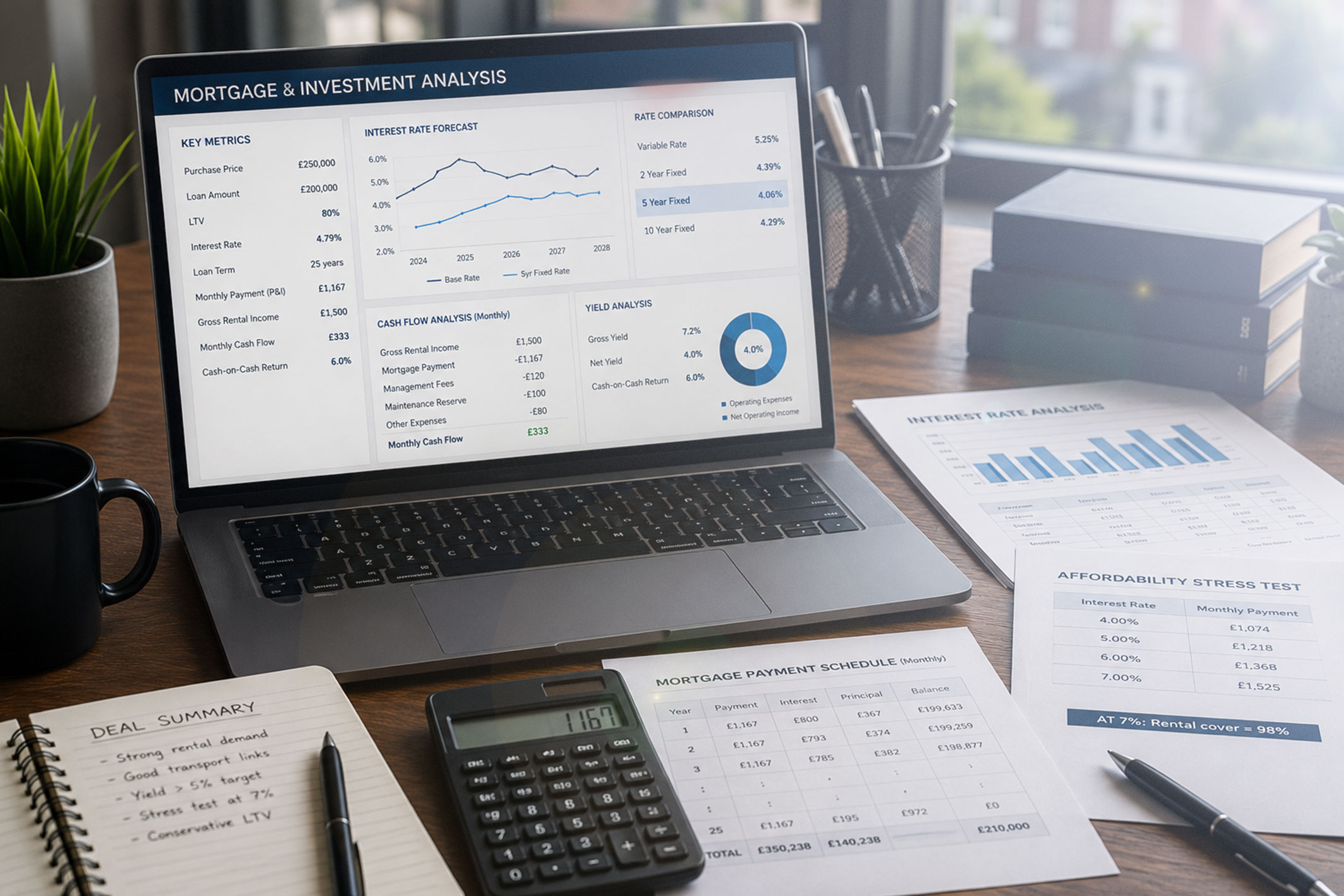 A property investor reviewing financing figures or mortgage affordability analysis.